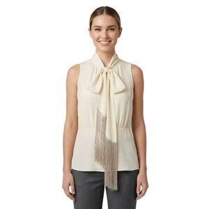 Derek Lam Womens Basic Silk Ivory High Neck Sleeveless Tie Blouse Size 4